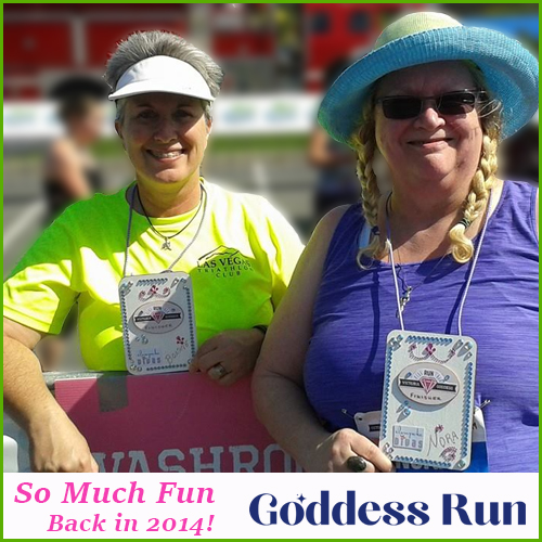 color photo of Bonnie Parrish-Kell and Nora Abelite at the 2014 Goddess Run