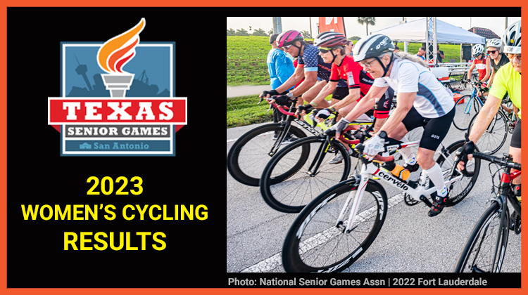 title card with photo of women cyclists at 2022 National Senior Games