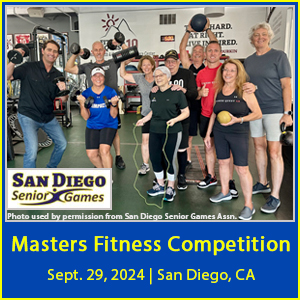 photo of athletes ages 50 and better in a gym setting. Photo used with permission from the San Diego Senior Games.