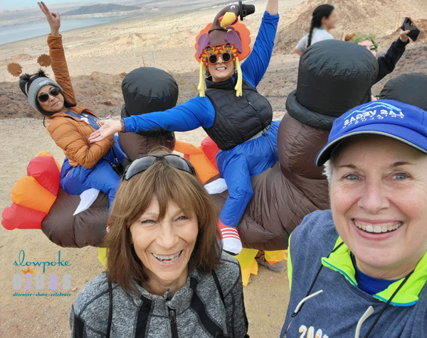 Bonnie, Catherine, and new friends at 2023 Las Vegas Turkey Trot. Photo by Bonnie Parrish-Kell